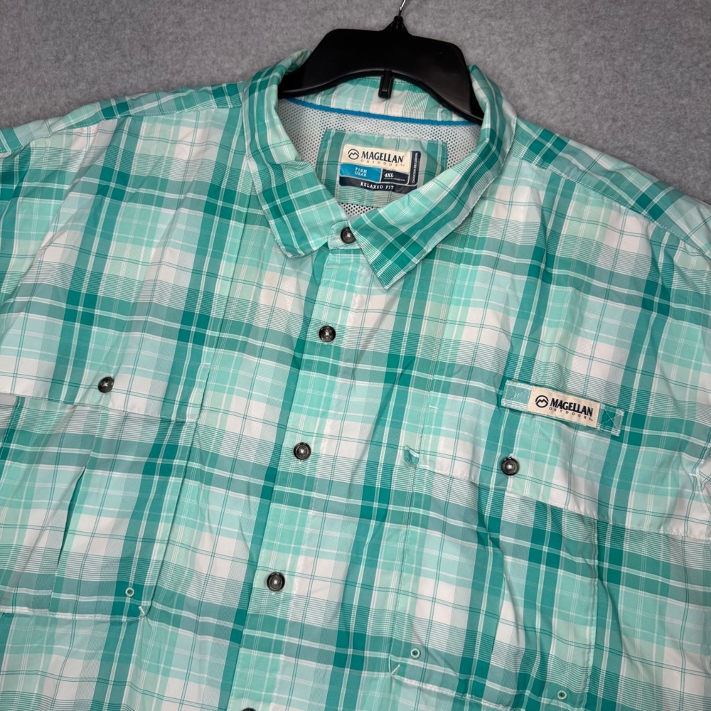 Magellan Fish Gear Shirt Mens 4XL Green Plaid Aransas Pass Relaxed Fit Vented